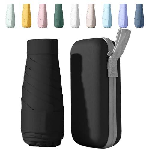 Sykerout Mini Taschenschirm, Kompakt, Faltbar, Leichter Reiseschirm Mit Etui, UV-Schutz (Schwarz)