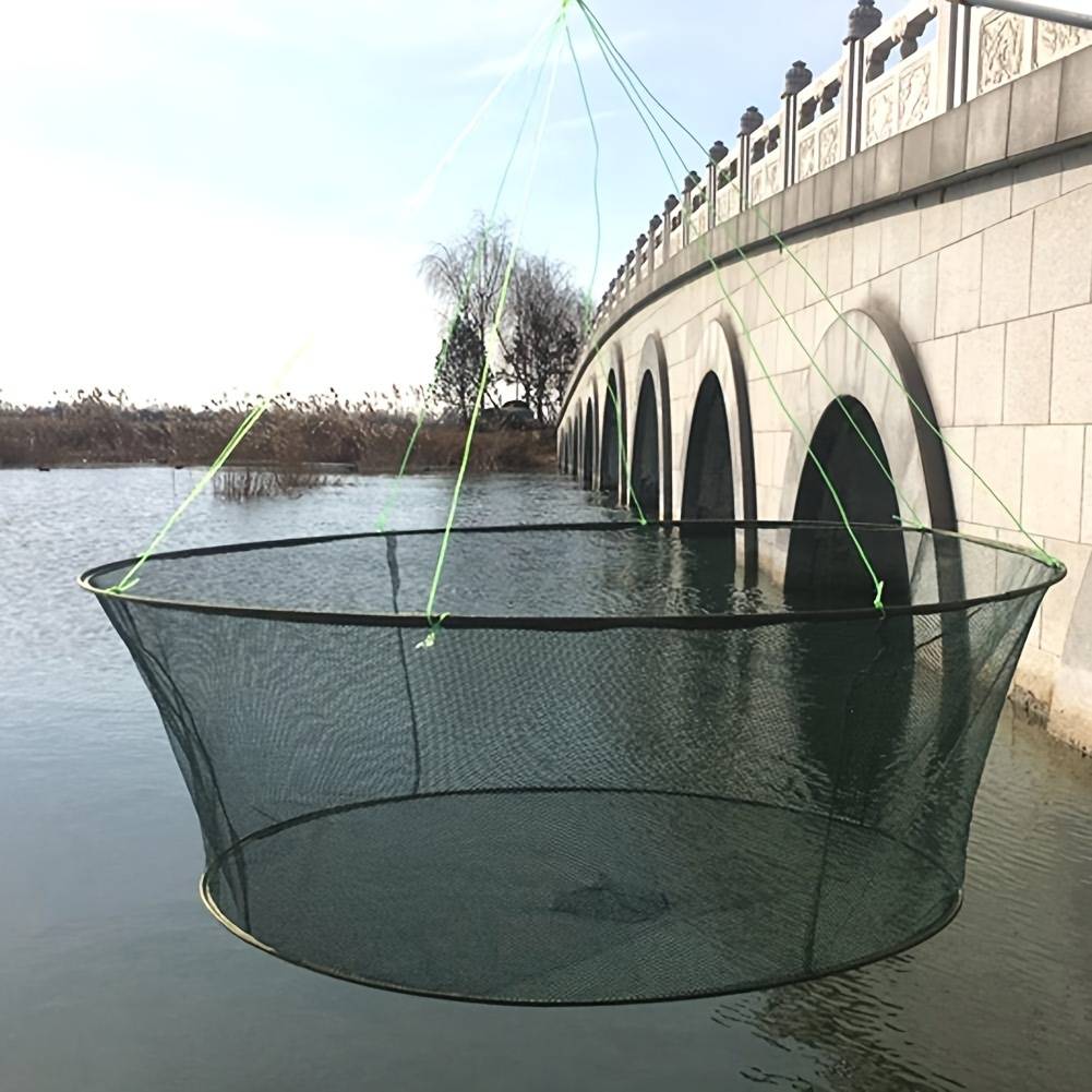 TEMU Portable Fishing Net, Hand Casting Cage Mesh Trap For Minnows, Lobster, Crawfish, Shrimp, Foldable Drop Fishing Landing Net