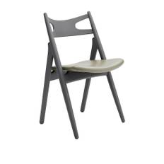 Carl Hansen - CH29P Sawbuck Chair, Lackerad Bok, Anthracite Grey, Lädergrupp A Loke - 7240 - Matstolar - Hans J. Wegner - Grå - Läder/Trä