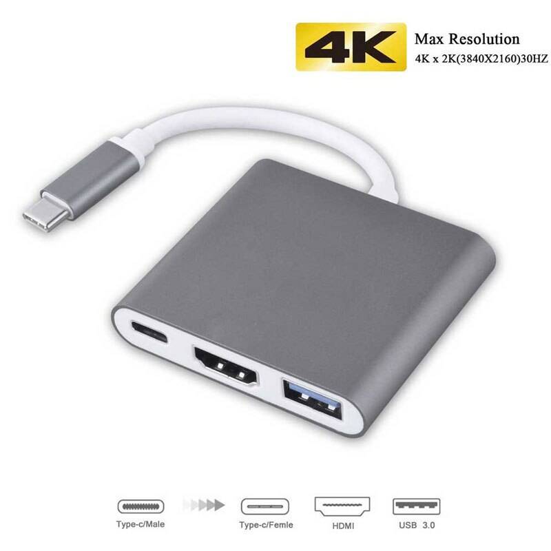 Typ c till hdmi-kompatibel hub usb c 4k pd 5a 87w docka rj45 lan splitter ström för macbook pro/air/huawei mate - 3 in 1 nav