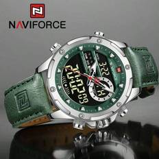 NAVIFORCE Lyxig Herr Quartz Klocka Militär LED Digital Vattentät Armbandsur Sport Kronograf Herrklocka