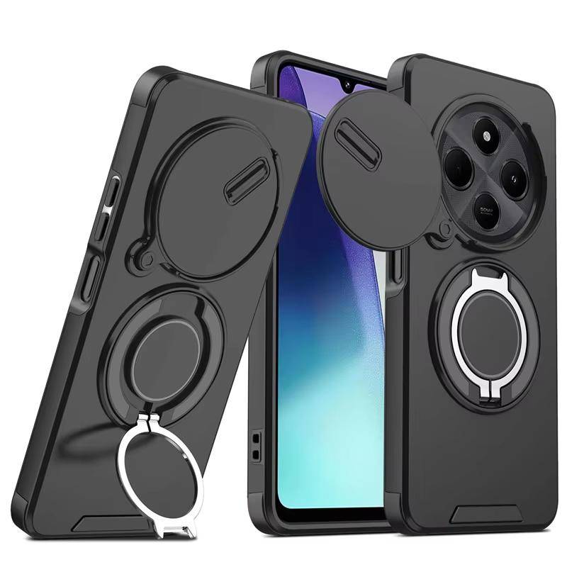 Armor Magnetisk Ringhållare Fodral För Xiaomi Redmi 14C 14 C Redmi14C 4G Skjutbart Kameraskydd För Poco C75 C 75 PocoC75 gul
