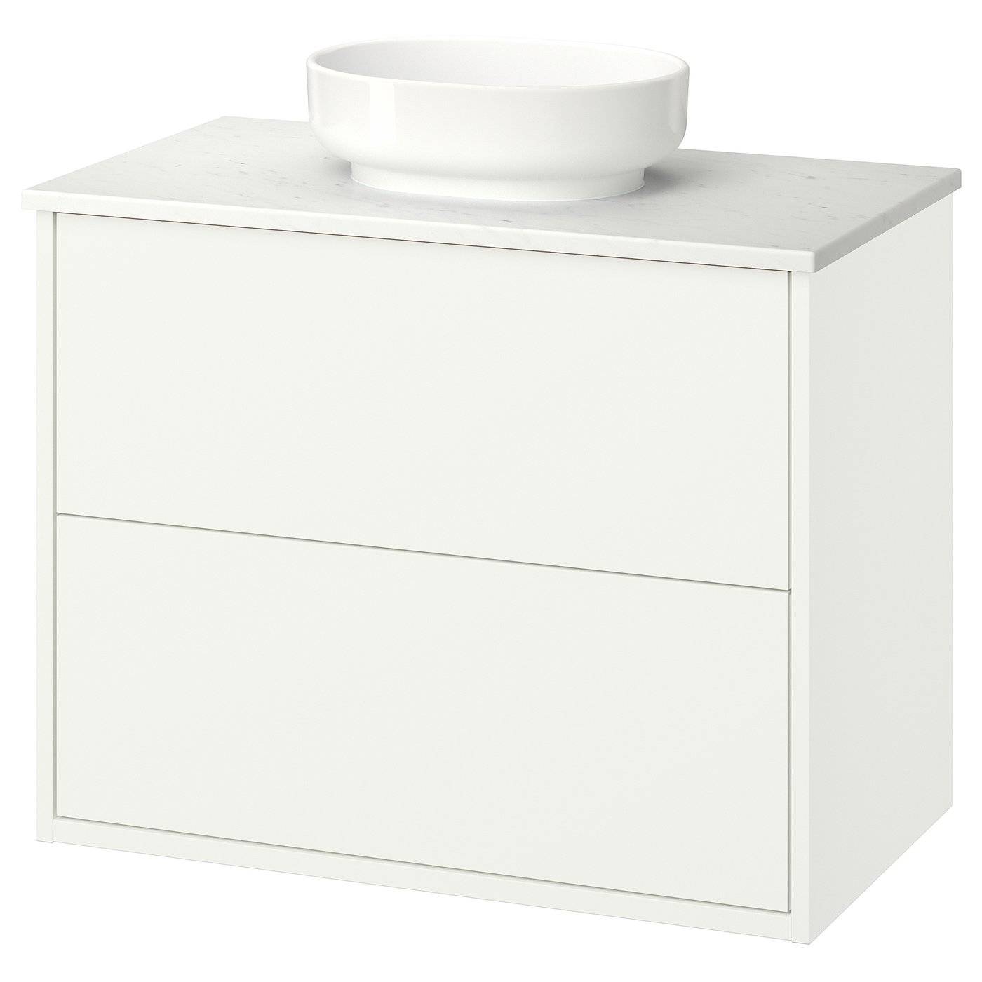 HAVBÄCK / VINDELÄLVEN kommod m lådor/tvättställ, vit/vit marmormönstrad, 82x49x77 cm