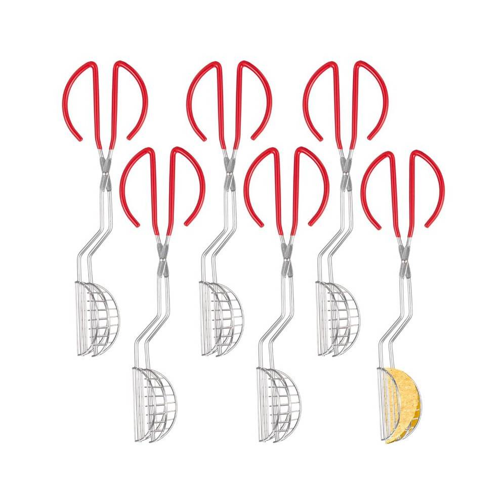6 Pcs Stainless Steel Taco Shell Tong with Red Plastic Clip, Taco Press for Homemade Tortilla Shells Taco Shells Making
