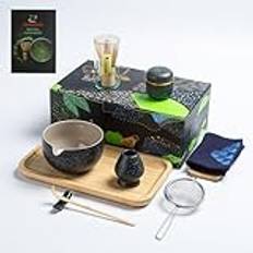 TEANAGOO Matcha Tea Set med Bricka, Japansk Tea Set Matcha Skål Matcha Bambu Visp Ladle Matcha Visp Matcha Visp Matcha Visp,O1, Charcoal Grey