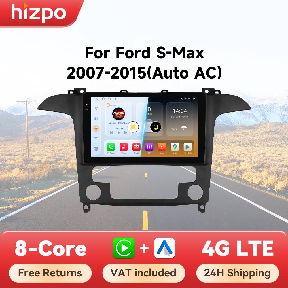 Hizpo 9" 2 din Android Auto Radio For Ford S-Max S Max 2007 - 2015 Auto AC Carplay 4G Car Multimedia GPS 2din Autoradio 6115 RDS