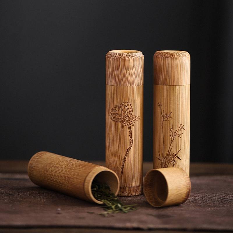 Tangpin små naturliga bambu keramiska tecaddies mini teburkar för te eller mat kung fu tetillbehör - Stil a
