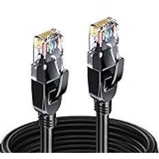 Elfcam® - 60 meter ethernet-kabel katt 7 rund, LAN-kabel med förgylld RJ45-kontakt, nätverkskabel 100% koppar styv installationskabel, SFTP, 28 AWG, svart, 60 m