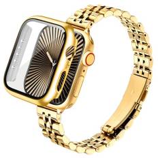 wipalor Metall Armband Kompatibel mit Apple Watch Armband Damen mit Gehäuse 44mm Serie 6 5 4 SE, Edelstahl iWatch Armbands für Einstellbar Metall Ersatz Apple Watch Armbands Gehäuse-Gold