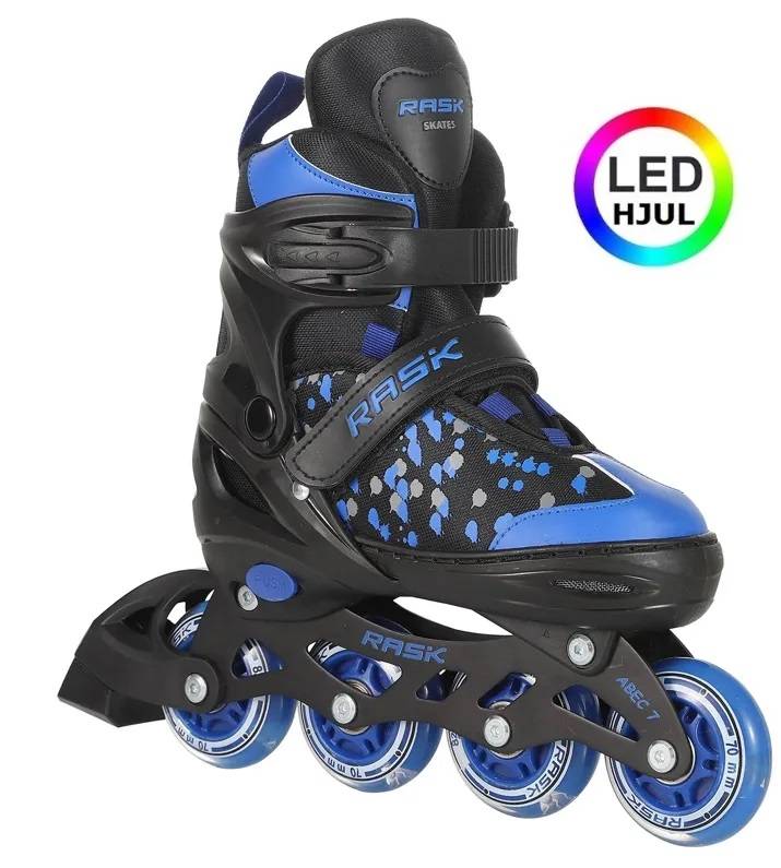 RASK Splash Blue LED - Inliners Rulleskøjte - Justerbar over 4 skonumre - HURTIG LEVERING Str. 34-37