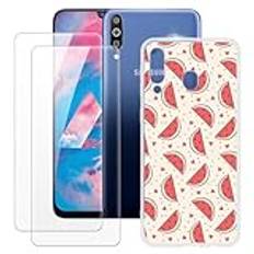 Tillverkad för Samsung Galaxy M30 fodral + 2 st skärmskydd härdat glas, stötsäkert stötsäkert mjukt silikon TPU-fodral för Samsung Galaxy A40S (6,3 tum)