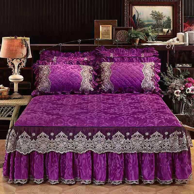 Lyxig Tjock Sammet Kviltat Överkast Vinter Snabbt Värmande Plysch Sängkappa King Dubbelsäng Överkast Inkluderar ej örngott 1pc skirt 180x200cm