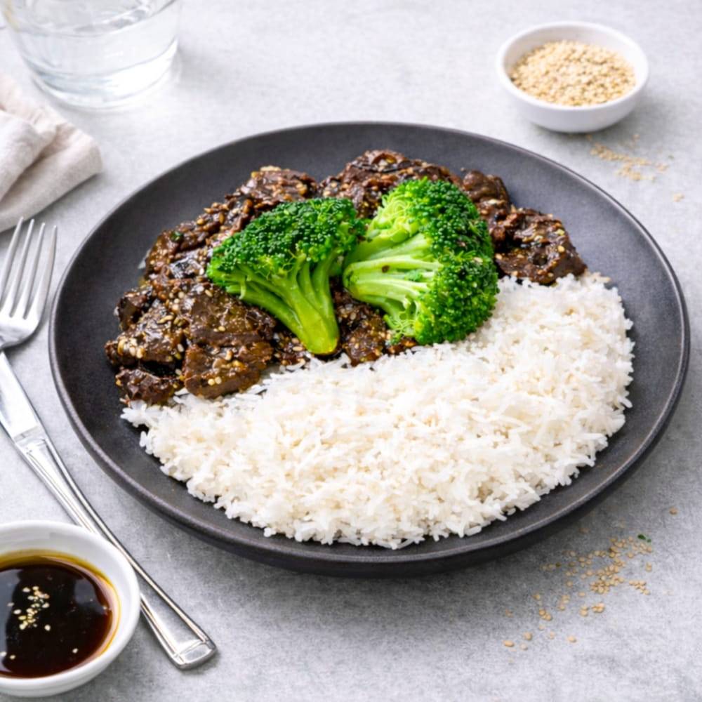 Yakinikubiff med basmatiris & broccoli