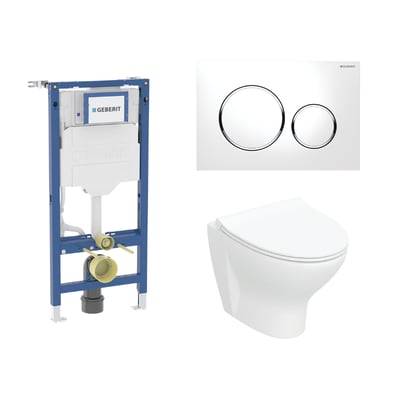 Geberit Duofix 112 cm toiletpakke inkl. Ifö Spira Style væghængt toilet + toiletsæde, Geberit Sigma20 round, hvid/krom