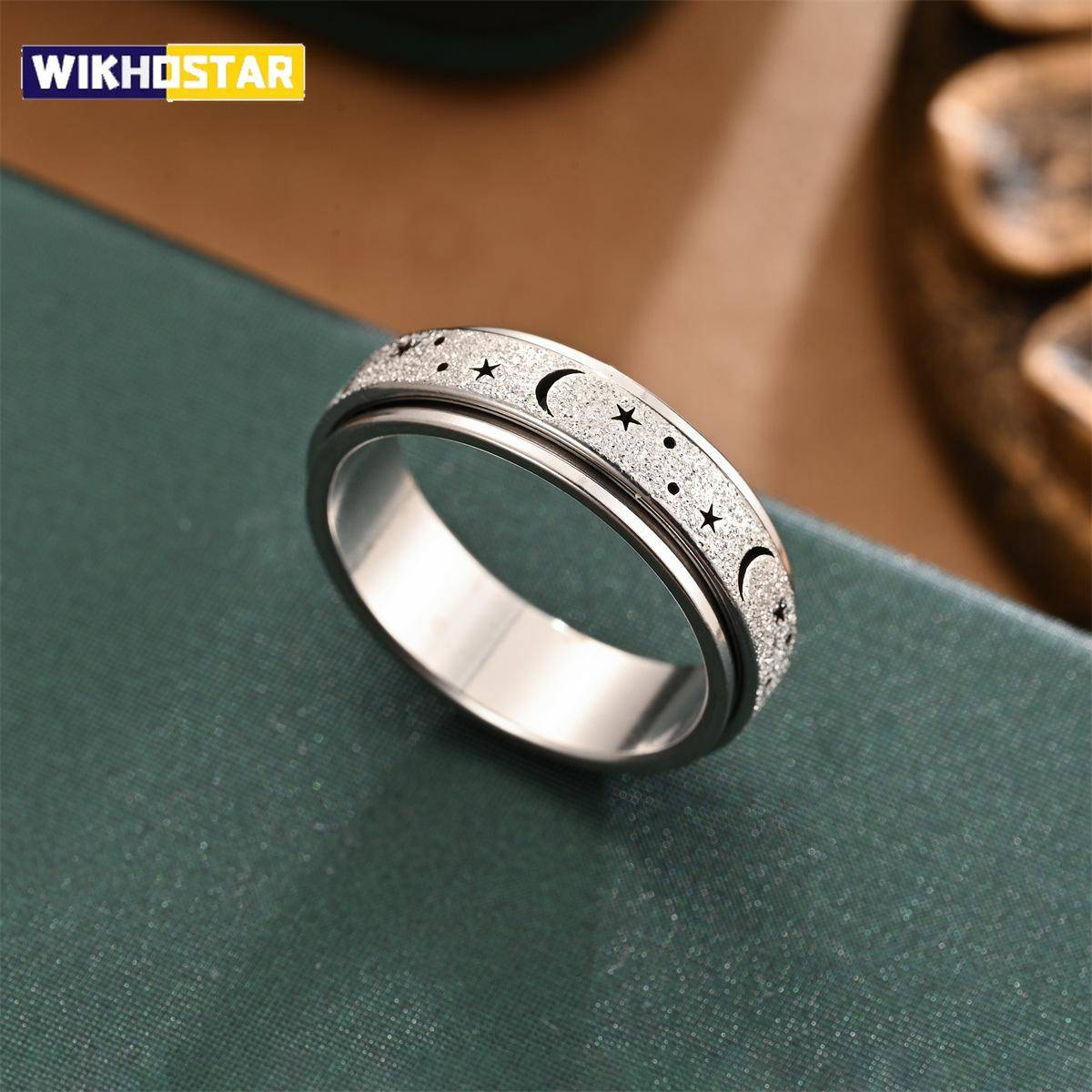 Nya Regnbåge Måne Stjärna Ringar för Kvinnor Män Rostfritt Stål Fidget Ring Spinner Ring beige