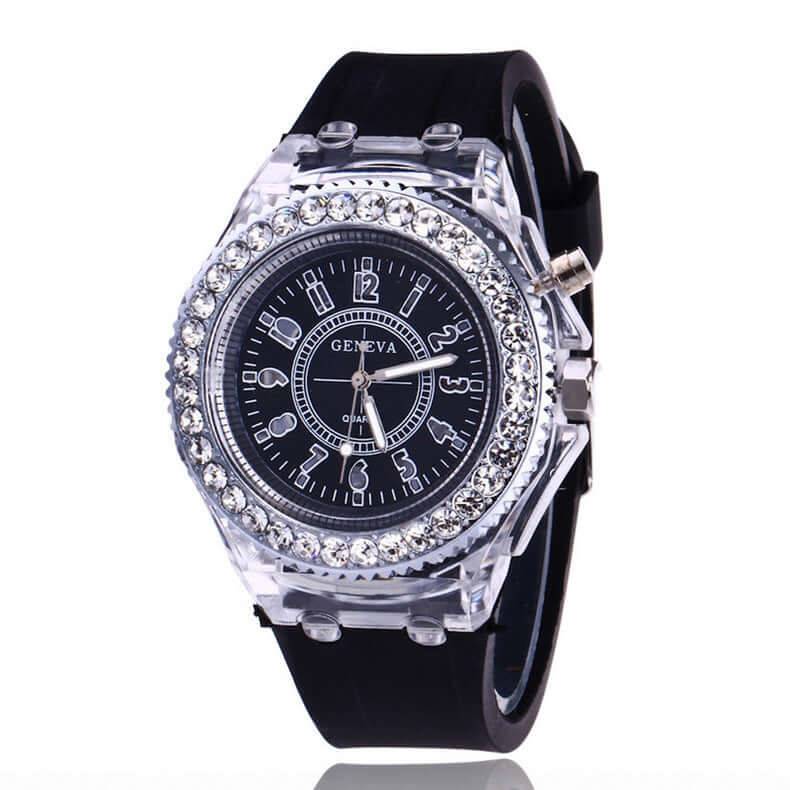 LED Luminous Watches Geneva Women Quartz Watch - Black