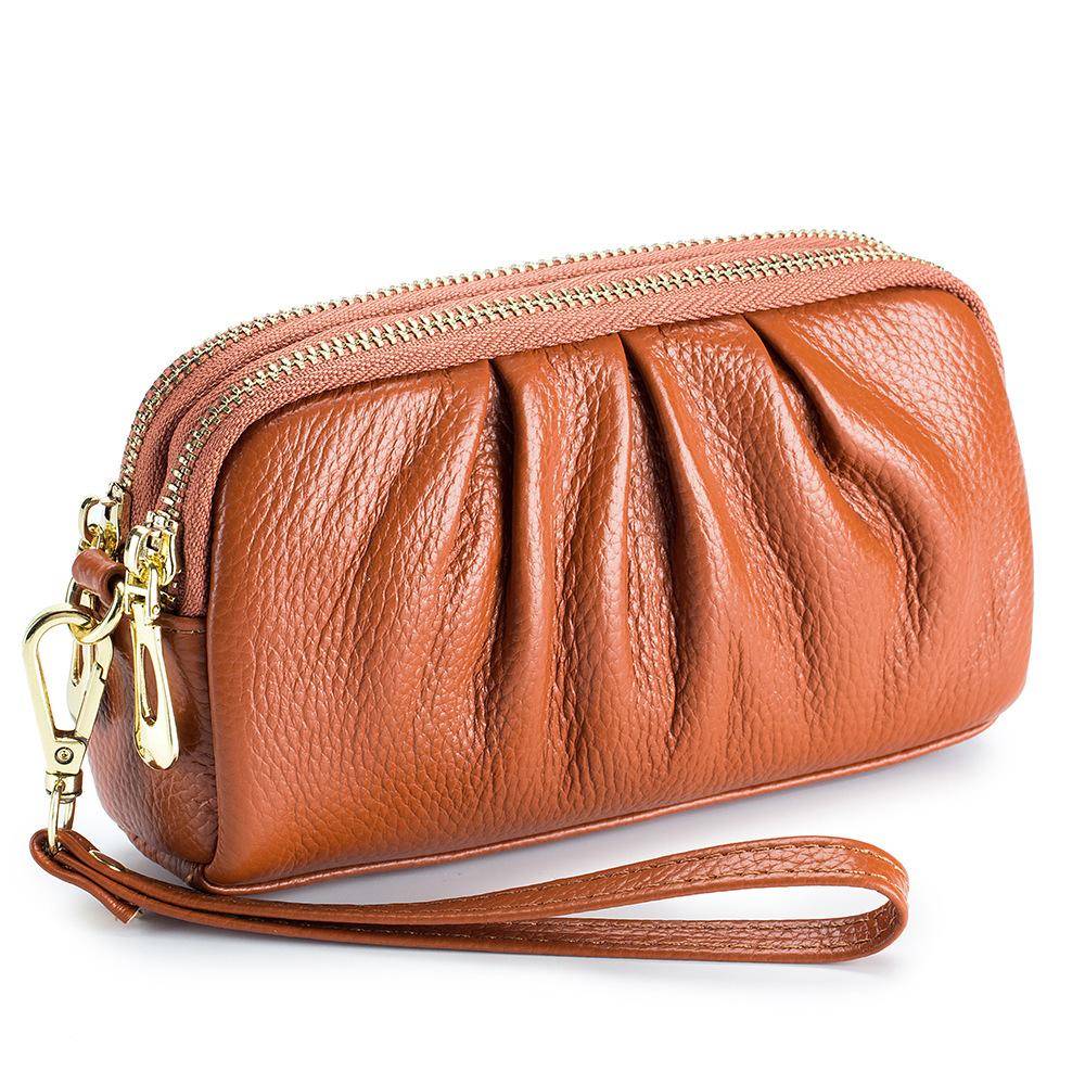 Clutch Bag Leather Ladies Mother Clutch Bag Double-layer Large-capacity Leather Temperament Female Purse Mobile Phone Bag