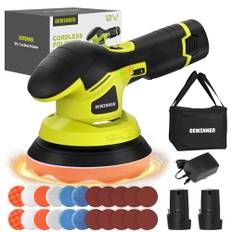 DEWINNER Professionell bilpolermaskin, 6-växlad variabel polermaskin, 2 x 2 A batteri, roterande elektrisk polermaskin, 5 000 rpm, för polering, vaxning, slipning
