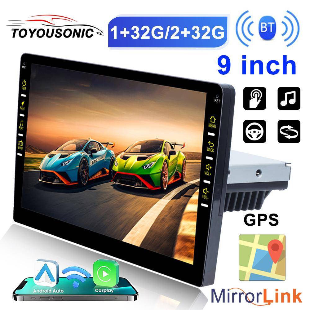 9 TUM 1 Din Bilradio Carplay Android Auto Multimediaspelare HD Pekskärm FM Bluetooth MirrorLink Universal Bilradio blue