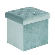 Bonlife pall sammet sits kista med förvaringsutrymme tyg förvaringsutrymme soffpall bänk hall hopfällbar fotpall sammetsduk, grön, 40 x 40 x 40 cm