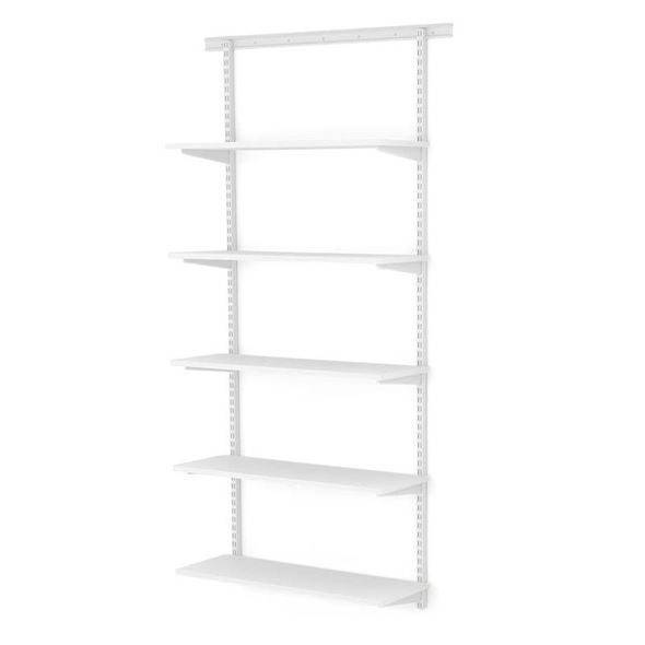 Hyllsystem ELFA Vägghylla, hög grund, vit laminat, BxHxD 940x2140x325