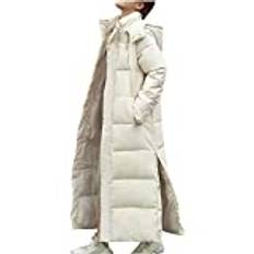 Sawmew Dunjacka Dam Lång Vinterjacka Lång Dunjacka Varm Parkajacka Med Huva Quiltad Jacka Vinterjacka Ledig Dunjacka (Color : Beige, Size : L)