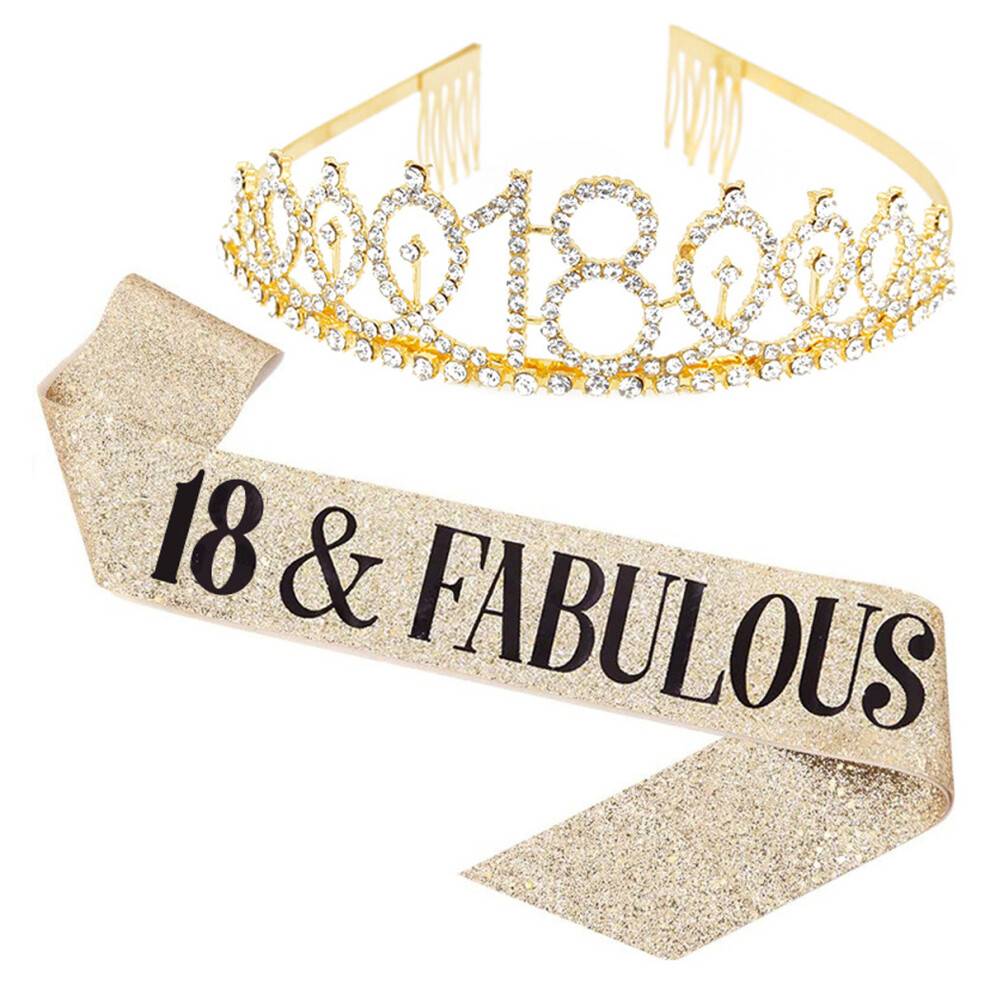 Fødselsdagsskærf og tiara til kvinder, roseguldkronesæt med funklende design, elegant fødselsdagspynt og festartikler, moderigtigt tilbehør
