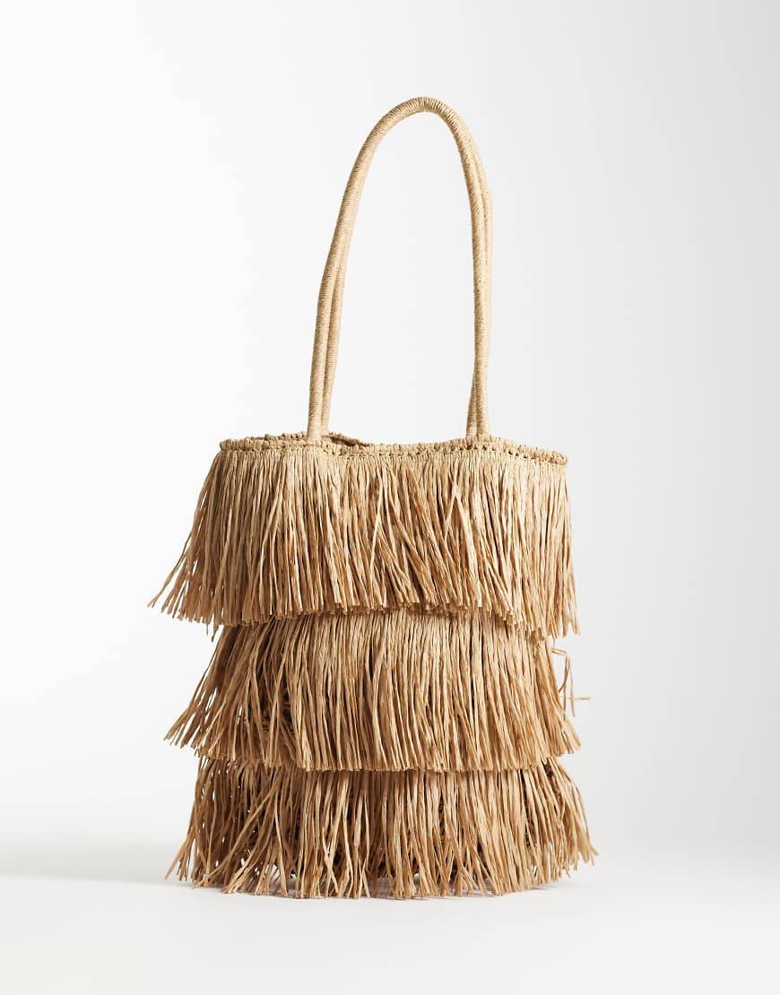 ASOS DESIGN - Naturfarvet hæklet tote-taske i strå-Neutral - No Size