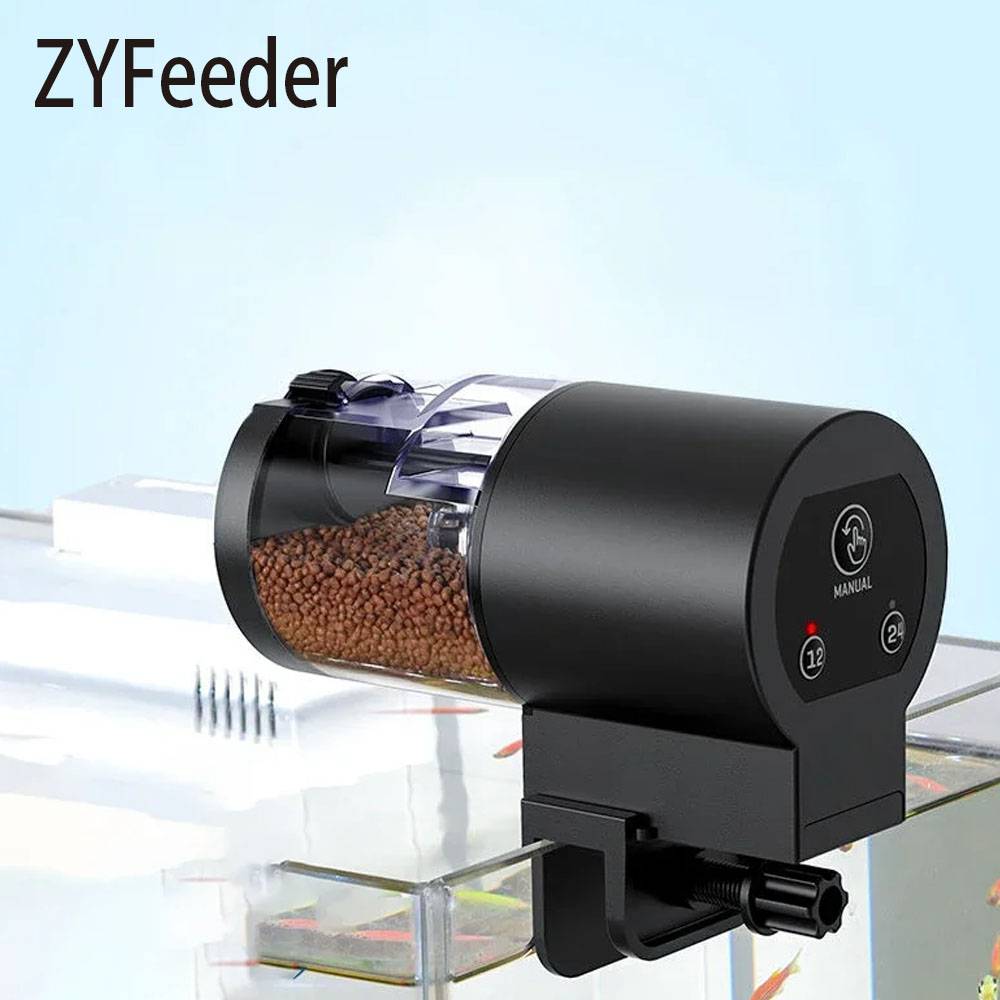 ZYFeeder 1pc Button Version Smart Fish Feeder Black Fish Tank Feeder Automatic Fish Feeder for Aquariums - Smart Timing