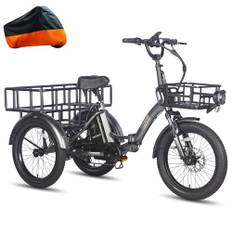 Fafrees F20 Mate elektrisk trehjuling för vuxna [officiell] 3-cykelcykel 48 V, 20 tum för kvinnor och män, e-cykel, mountainbike, lastcykel, elcykel, 180 kg, Ebike Fatbike Trike 873,6 WH (grå)