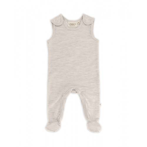 Retro Sparkedragt Med Fod Og Trykknapper På Indersiden Af Benene Til Baby, I 100% Økologisk Merino Uld Nature Melange 74