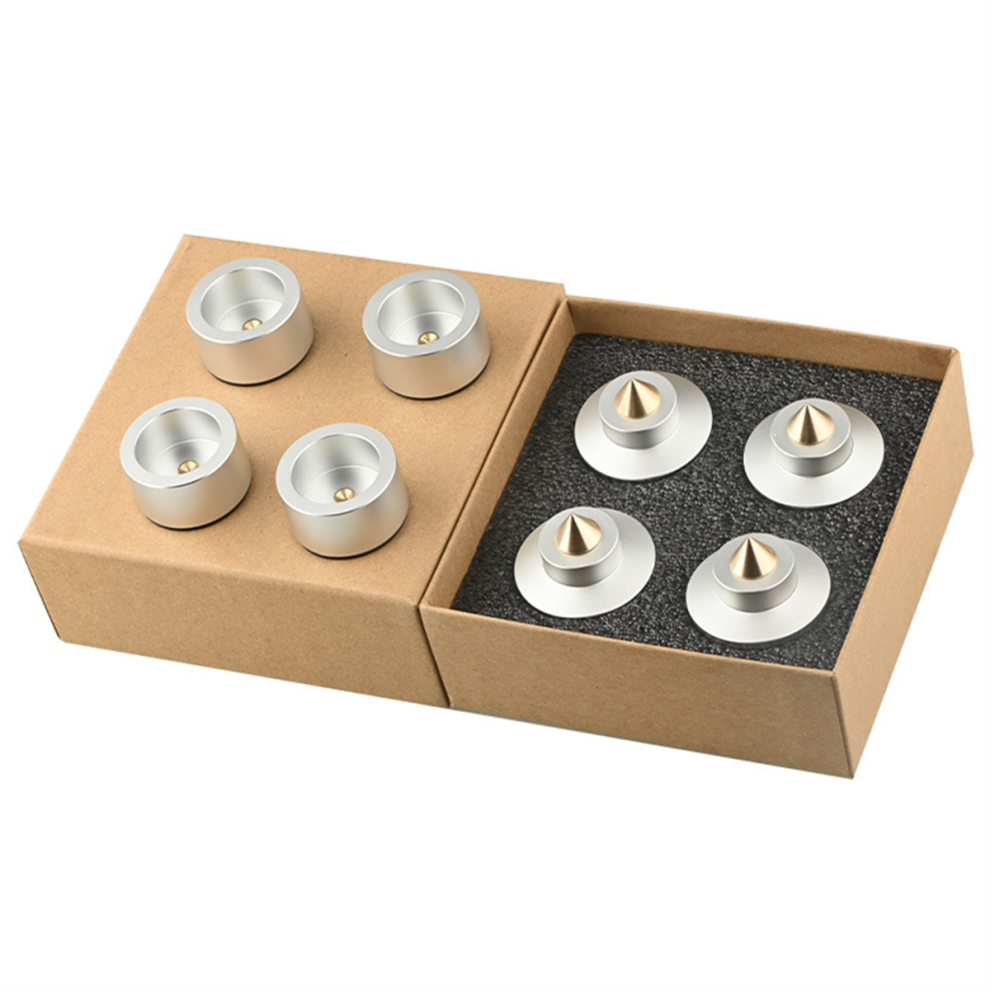 Højttaler-spidsfødder med fodpuder, 4 stk, aluminium