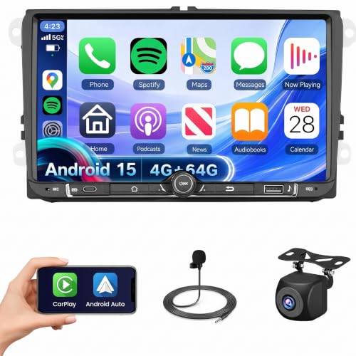 Roinvou Android 15 4+64G Radio för VW Golf 5 6 Passat Polo Tiguan Touran Caddy Skoda Wireless Carplay Android Auto, 9-tums pekskärm Stereo Radio GPS Bluetooth EQ WIFI RDS FM/RDS SWC Bakre kamera