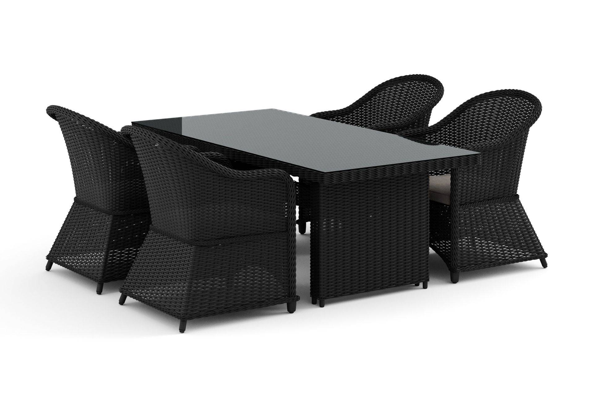 deNoord Marcus utomhus matgrupp 160x90 cm med 4 Marcus Light utefåtöljer - Svart Matgrupper utomhus
