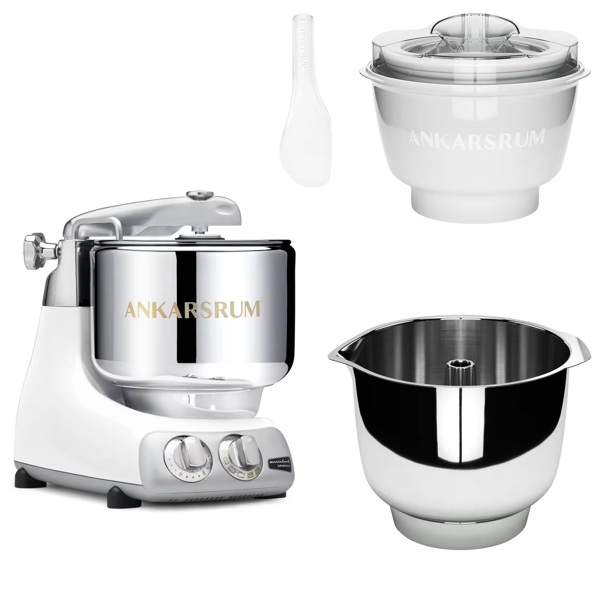 Ankarsrum Assistent Original AKM 6230 köksmaskin med glasstillbehör och extra vispskål, mineral white - Mineral white