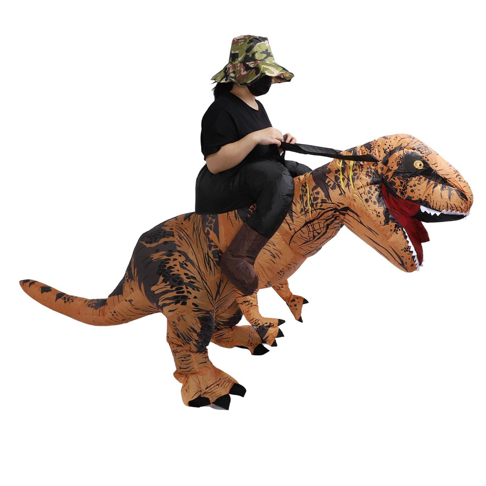 Uppblåsbar Dinosauriedräkt för Vuxen Vattentät Att Rida På T Rex Rolig Uppblåsbar Dräkt för Halloween Cosplay Fest Utklädningsleksak Brun