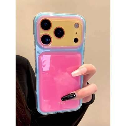 Koreansk minimalistisk Y2K-mobilskal med färgblock och stort fönsterdesign, kompatibel med iPhone 17 Pro Max, Apple 15 Pro, New 14, Premium Niche 13, - Rosa (Multi-size)