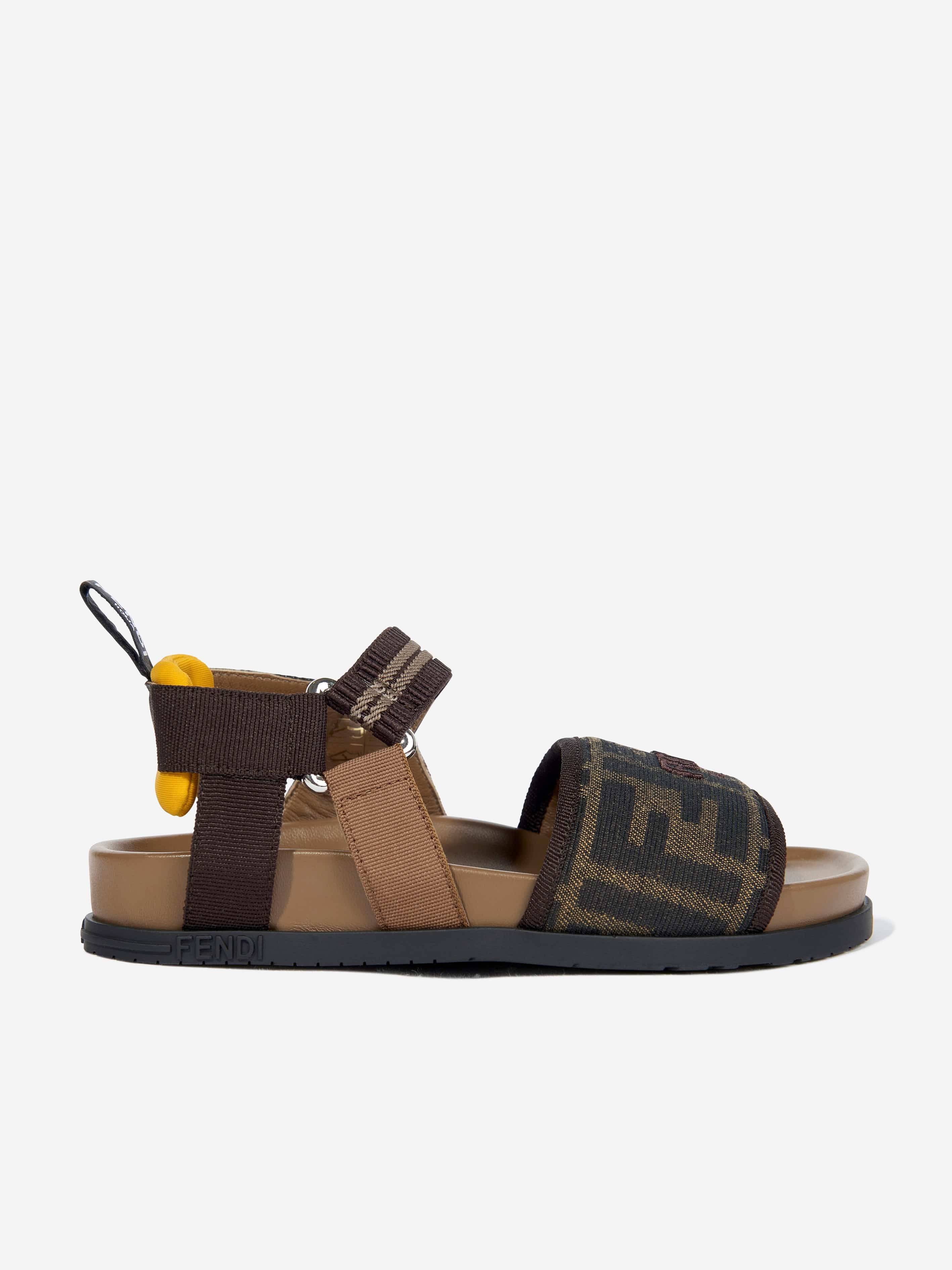 Fendi Girls FF Jacqaurd Logo Sandals in Brown - Brown / EU 35 UK 2.5 (EU 35 UK 2.5)