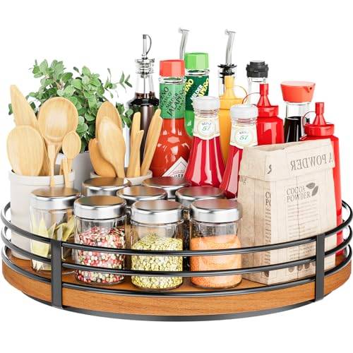 33 cm Lazy Susan skivspelare organisatör – trä rund lata Susan för skåp kök bänkskiva skafferi skåp matbord badrum kaffebar kryddförvaring heminredning