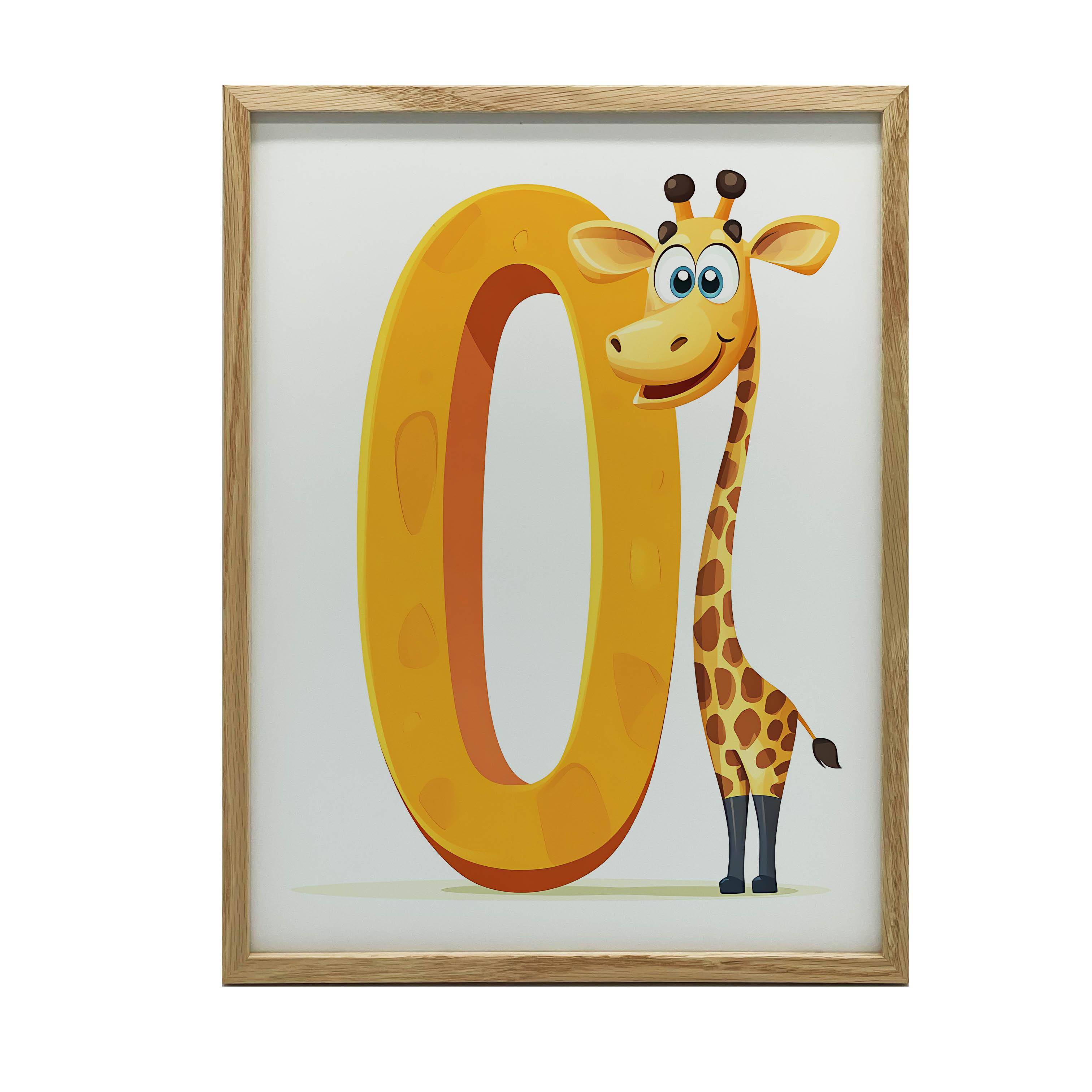 Poster Leende Giraff Vid Bokstaven O Poster Leende Giraff Vid Bokstaven O, 30X40 Cm, Aluminiumram Guld, Matt Papper 230 Gsm 36