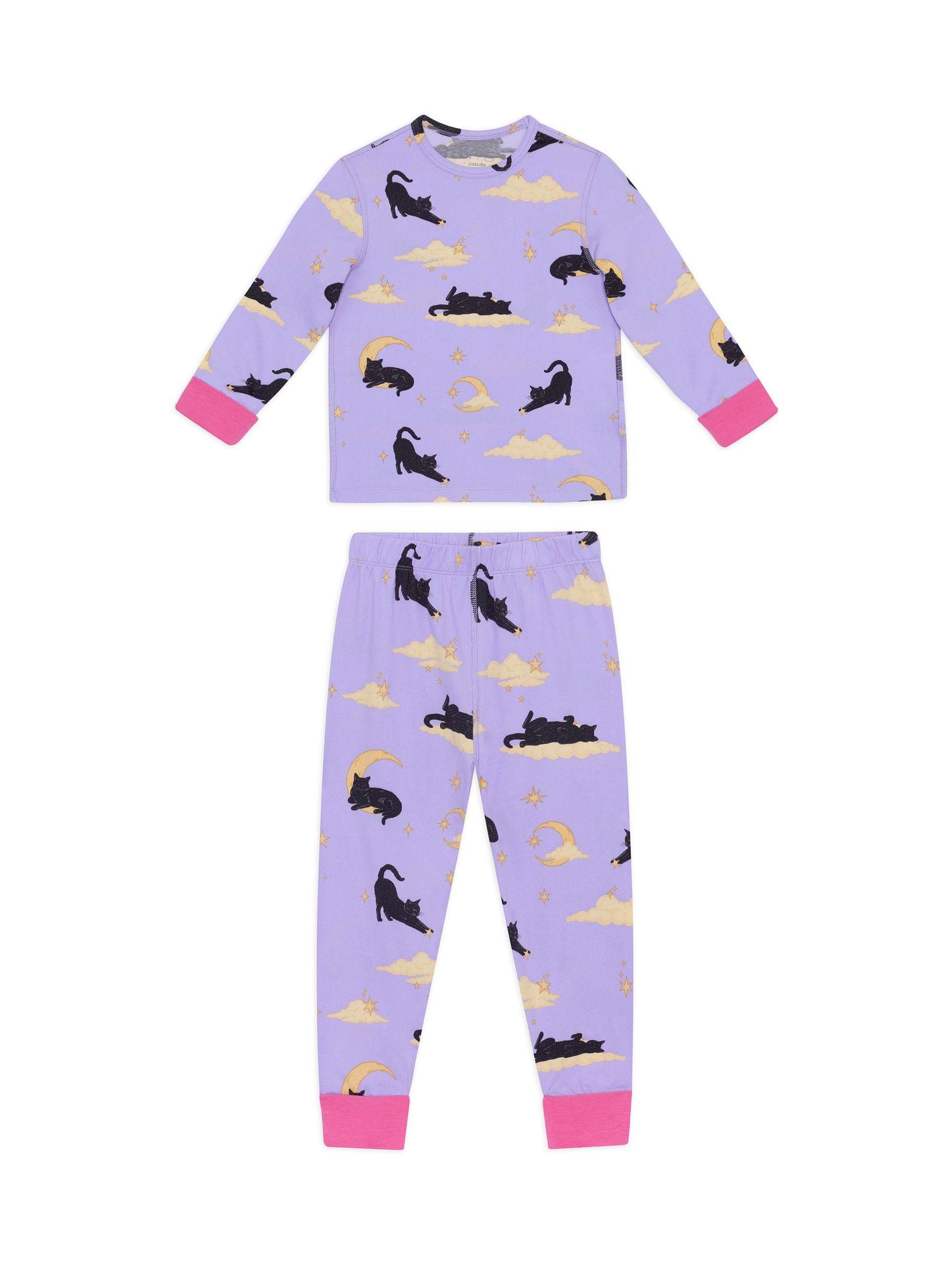 Chelsea Peers Chelsea Peers Purple Kids Halloween Cat Print Long Pyjama Set