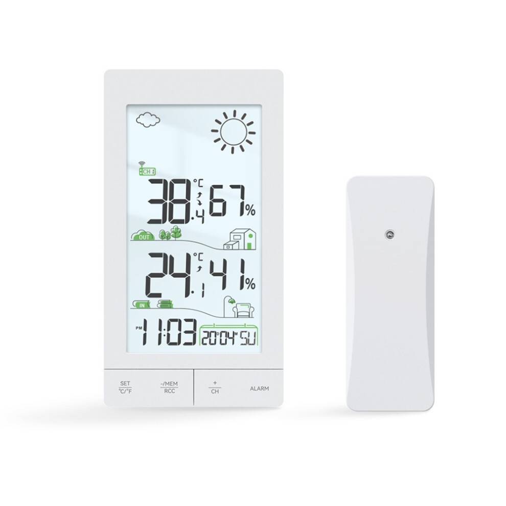 Wireless Weather Forecast Station Digital LCD Display Hygrometer Thermometer DCF Alarm Clock Calendar Backlit
