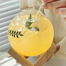 1 set 450 ml runt cocktailglas med månen och träbas, klart sfäriskt vinglas, smoothie bowl, kreativa juiceglas, dricksglas, för bar, pub, klubb, resta - Multifärgad (Sfärisk [inklusive en uppsättning sugrör av träram])