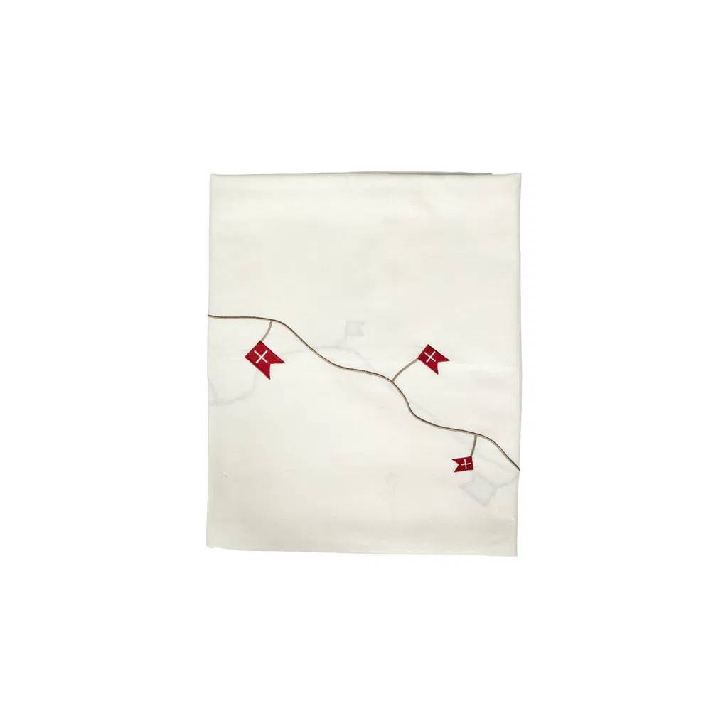 Speedtsberg - Bord dug m/Broderet flag i bomuld, Hvid - Flere størrelser 140x360cm