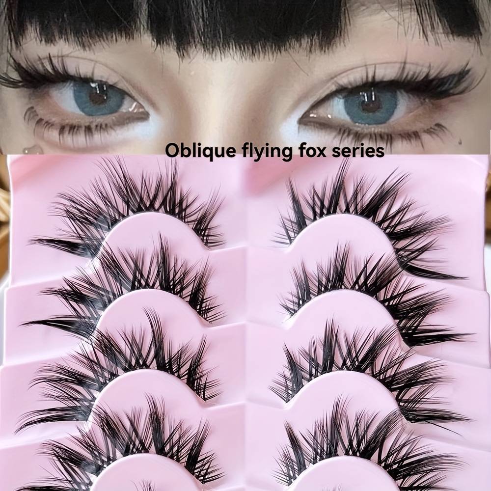 Yokpn Thick Diagonal False Eyelashes, Transparent Meme Natural Fox Charm Cool Eyelashes, Cat -piece Eyelashes, Eye Makeup K86