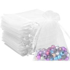 100 stk. hvide organza-lommer 10x12 cm transparente organza-poser med snøre til små gaveartikler, smykkeemballage og organisering