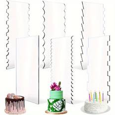 TEMU 6pcs, Acrylic Cake Scrapers Set, Cake Stripes Edge Icing Side Cake Scraper Combs, Transparent Cake Edge And Dessert Making, Home Use, Baking Tools