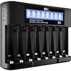 IMREN batteriladdare AA AAA, 8 platser 1,2V NiMH/NiCD 1,5V litium AA AAA batteriladdare, 5V 2A Type-C snabb AA AAA batteriladdare med LCD-display