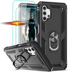 Hard Case for Samsung A32 5G (6.4 ) - PROSHOP - With Support Ring - Black - 2 Tempered Glasses