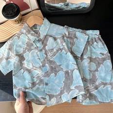 2st/set Pojkars Summer Vacation Kortärmad Beach Style Shirt + Shorts Set - Blå (6Y,7Y,8Y,9Y,4Y,5Y)